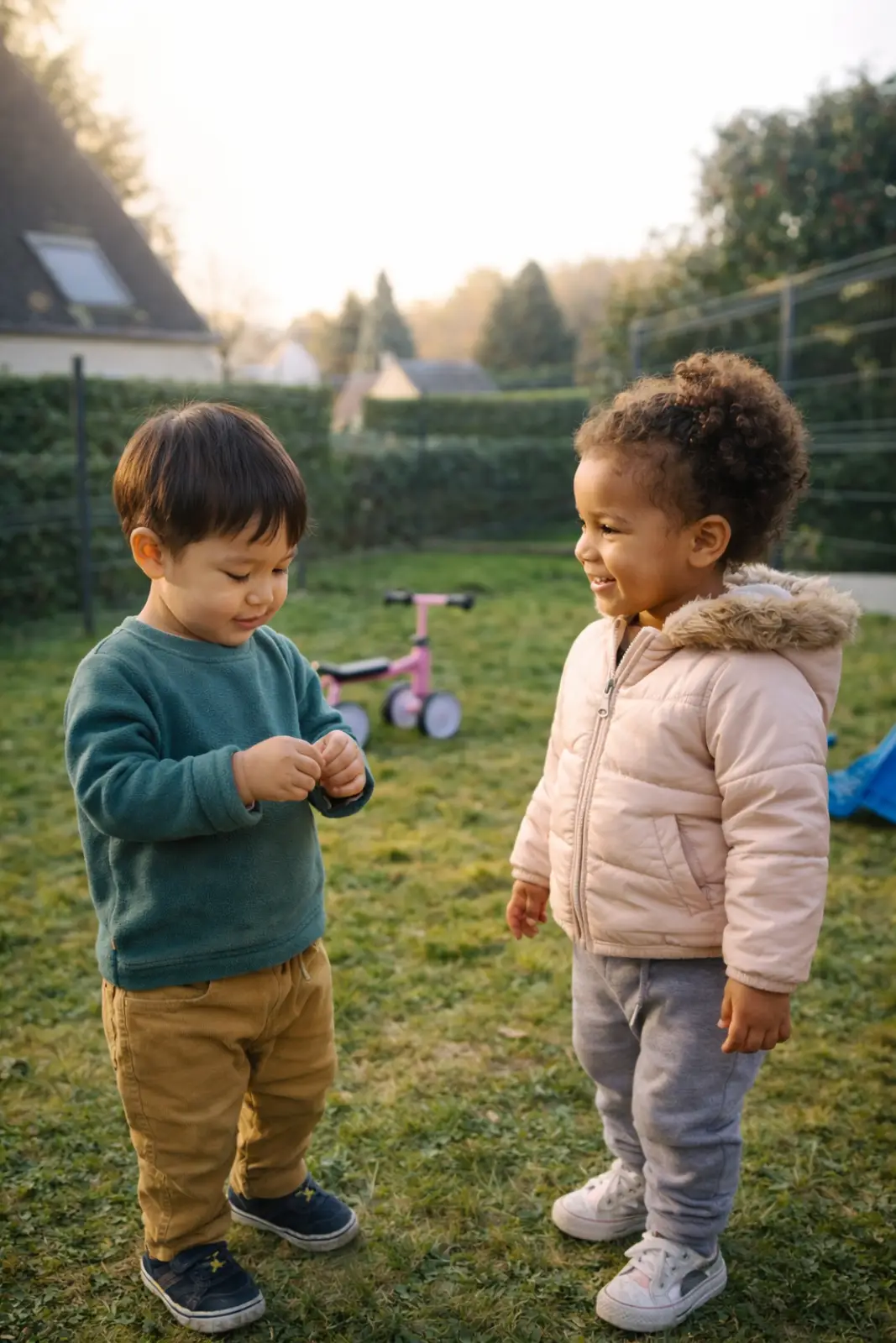 Enfants qui jouent dans le jardin privatif de la micro-crèche à Dammartin-en-Goële