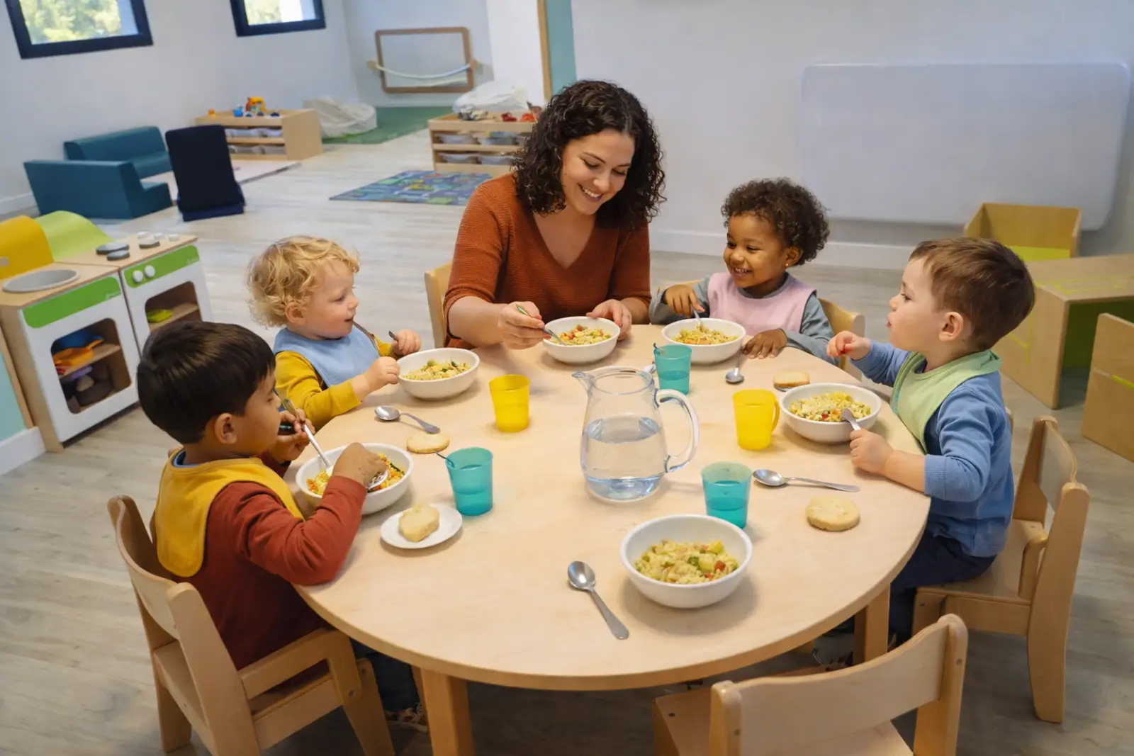 Repas partagé en petit groupe à la micro-crèche de Dammartin-en-Goële