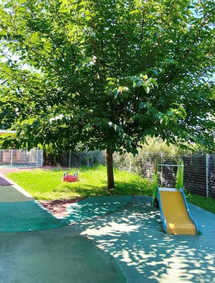 Toboggan dans le jardin de la crèche Aix La Duranne